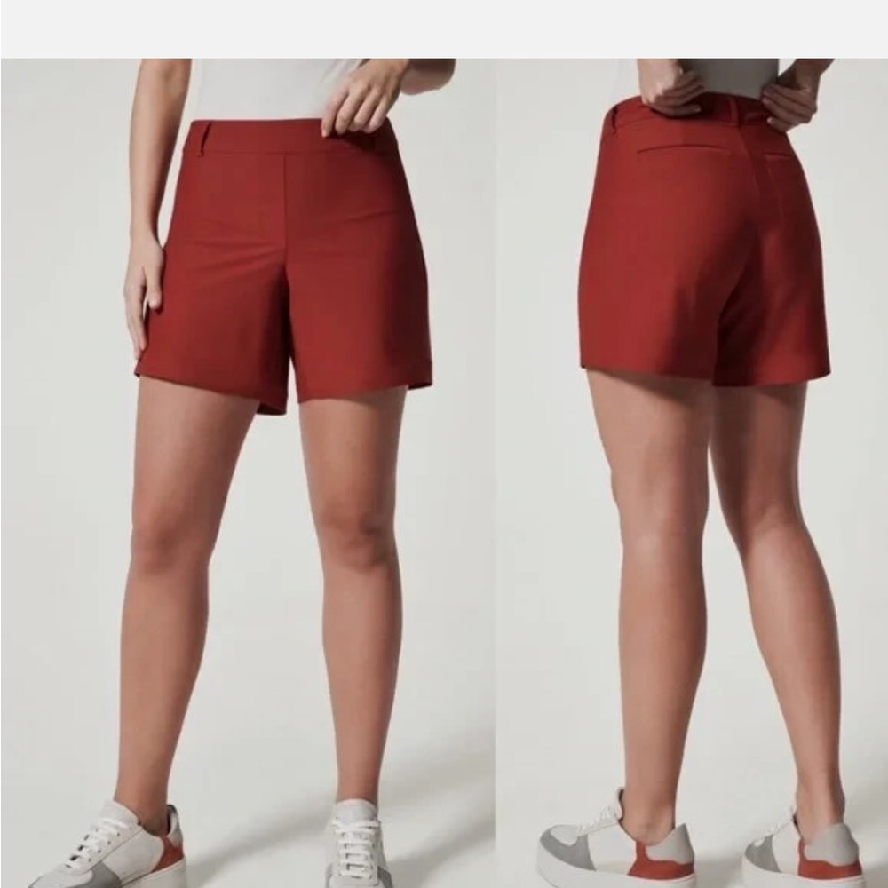 SPANX Women's Sunshine Solutions Dark CherryRed Flat Front Casual Shorts Size XL